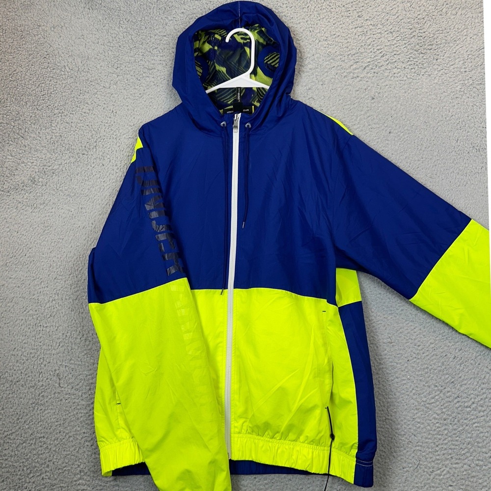 Under Armour Jacket Men Medium Celliant Blue Lime Green Full Zip Windbreaker EUC